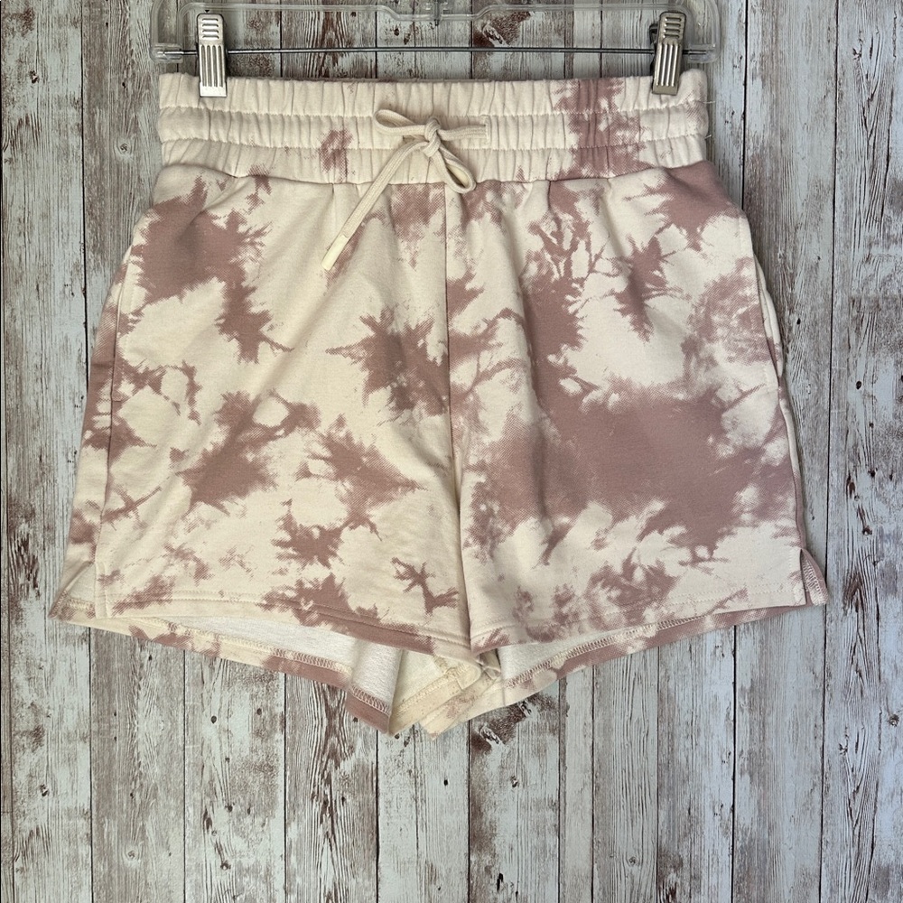 Varley Glade Shorts sz Small Taupe Tie Dye Cotton Soft Wide Waist Pockets Comfy